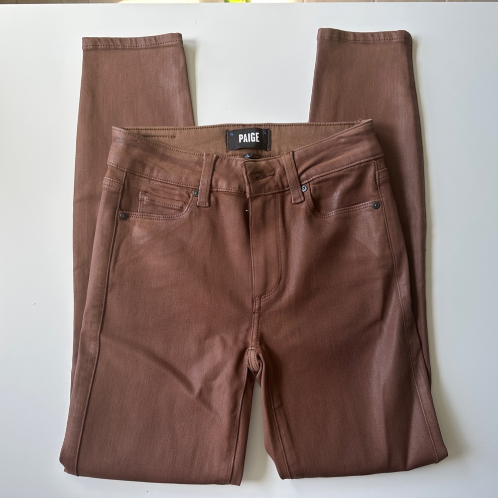 Paige Hoxton Ankle Jeans in Cognac Luxe Coating Womens 24 Brown Skinny Fit